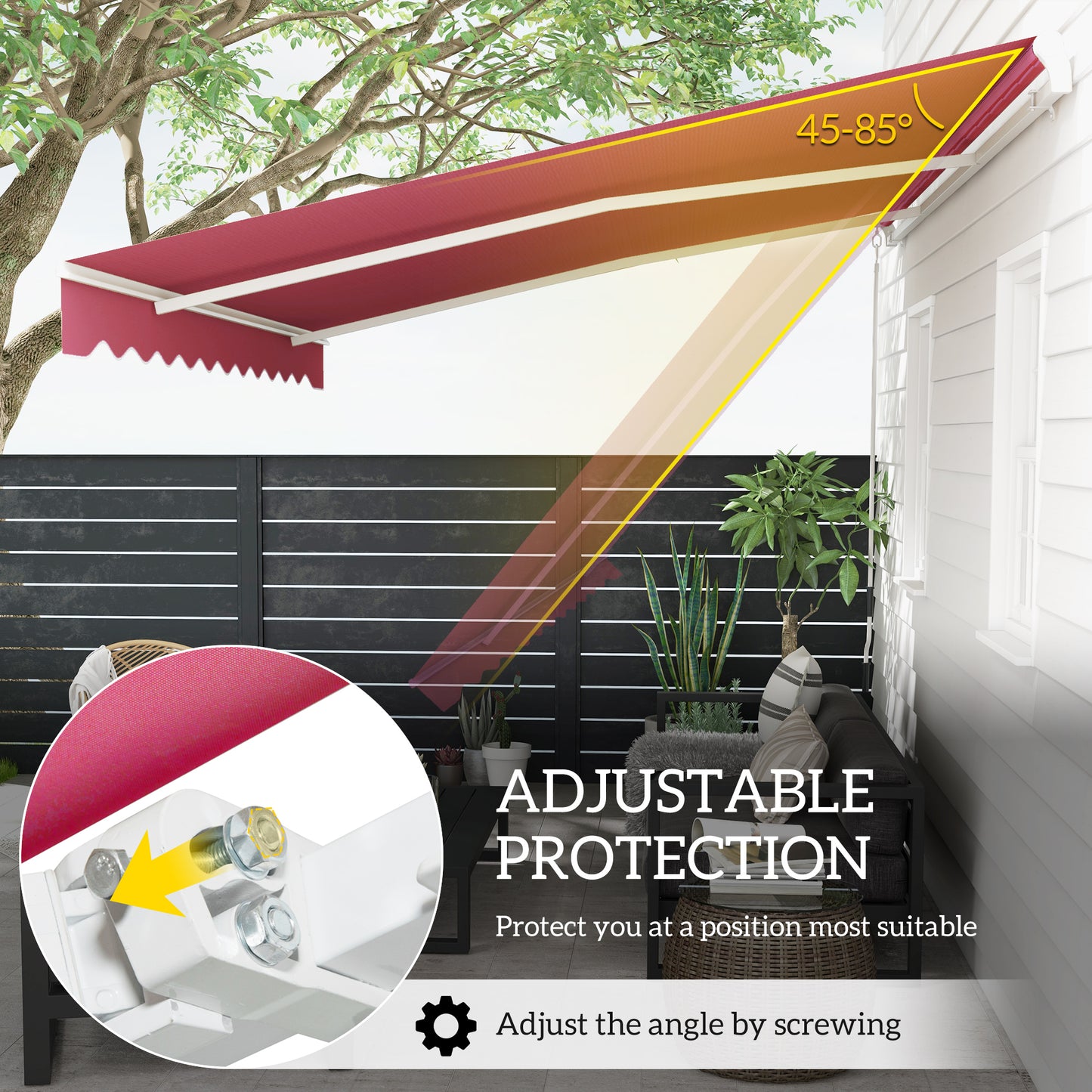 Retractable Awning, Patio Awnings, Sunshade Shelter w/ Manual Crank Handle