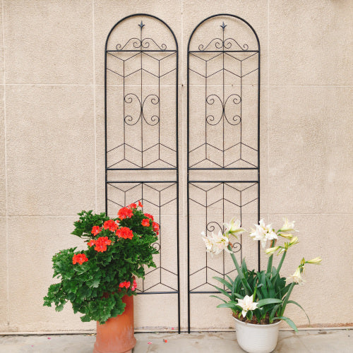 87 in. Black Outdoor Metal Garden Decor Trellis Set of 4, Rustproof, for Climbing Support Plants and Flower