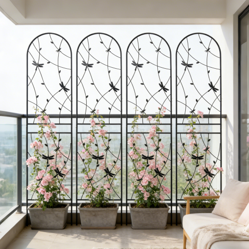 LZRS 4 Pack Rustic Iron Arch Decoration Garden Trellis with Black Metal Coating – Perfect for Supporting Climbing Plants Outdoor, Roses, Vines, Flowers, and Vegetables.