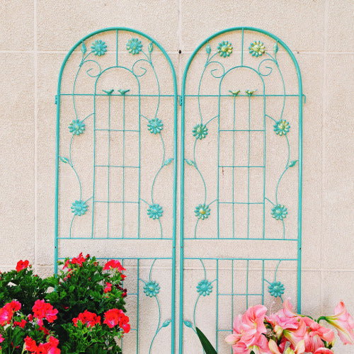 71 in. H 4-Pack Green Metal Garden Trellis Decorative Outdoor Rustproof Trellis for Climbing Plants Support