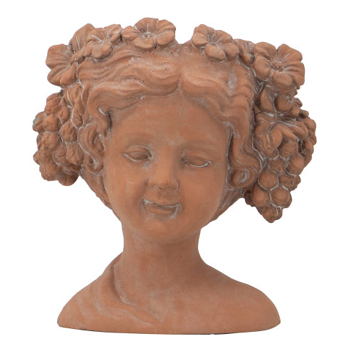 8 x 4 x 9 in. Brown Concrete Visage Head Bust Planter Raised Garden Bed