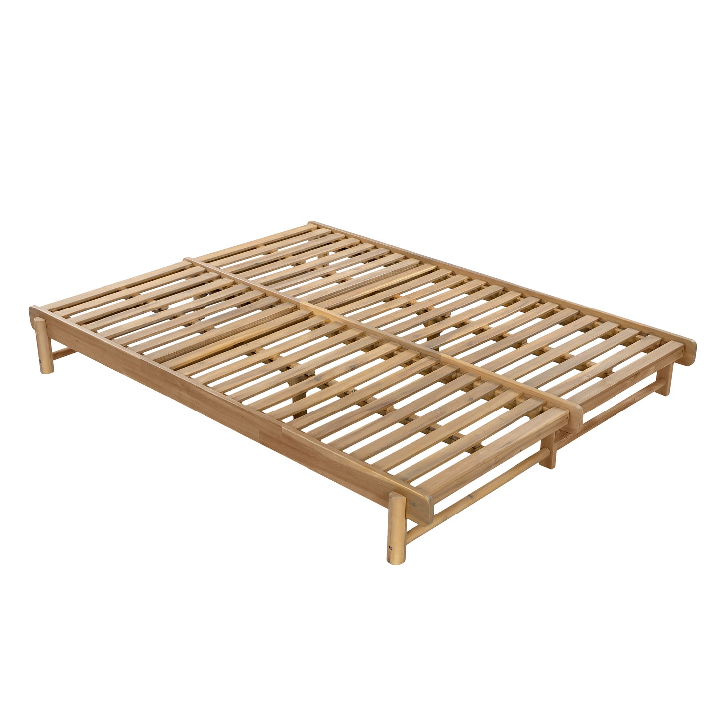 Light Teak Acacia Wood Double Chaise Lounger Set: 1 Frame + 2 Cream Cushions, 800 lbs Capacity, 3-Position Adjustable Backrest, 4" Thick 3-Fold Water-Resistant Cushions for Patio Poolside Backyard