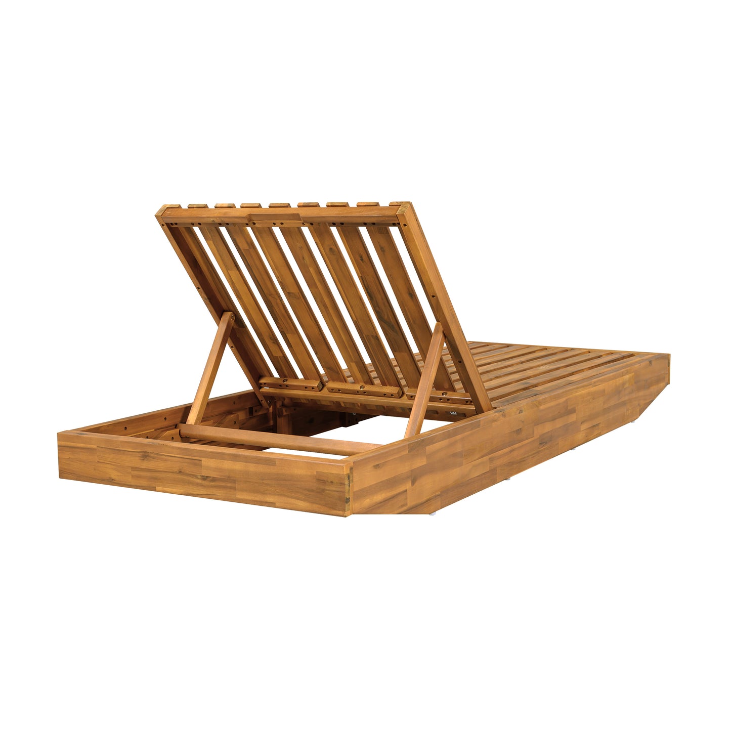 Boat-Shape Acacia Wood Chaise Lounge with 3-Position Recliner - Teak Finish Outdoor Patio Sun Lounger for Garden, Poolside - 300lbs Capacity