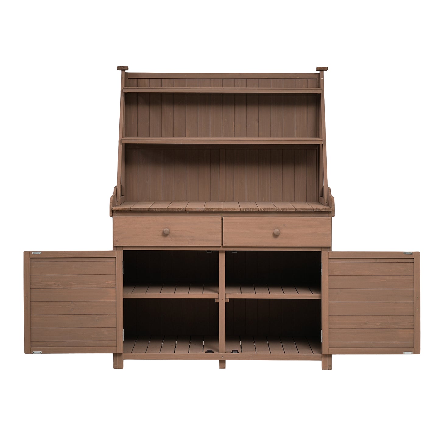[Assembly Video Provided] TOPMAX 65inch Garden Potting Bench Table, Fir Wood Workstation with Storage Shelf, Drawer and Cabinet, Brown