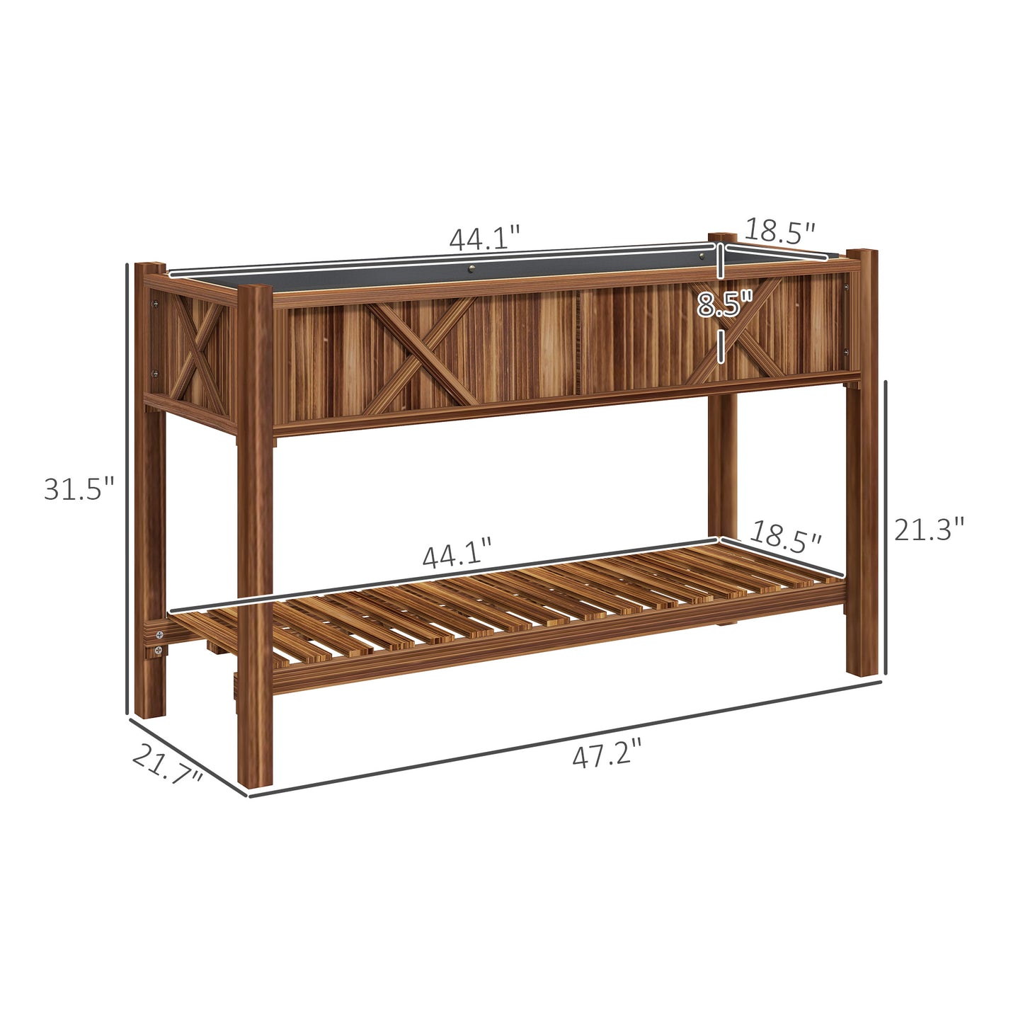 Dual-Tier Raised Garden Bed,Elevated Wood Planter Box,with Storage Shelf,Drainage Holes,and Liner