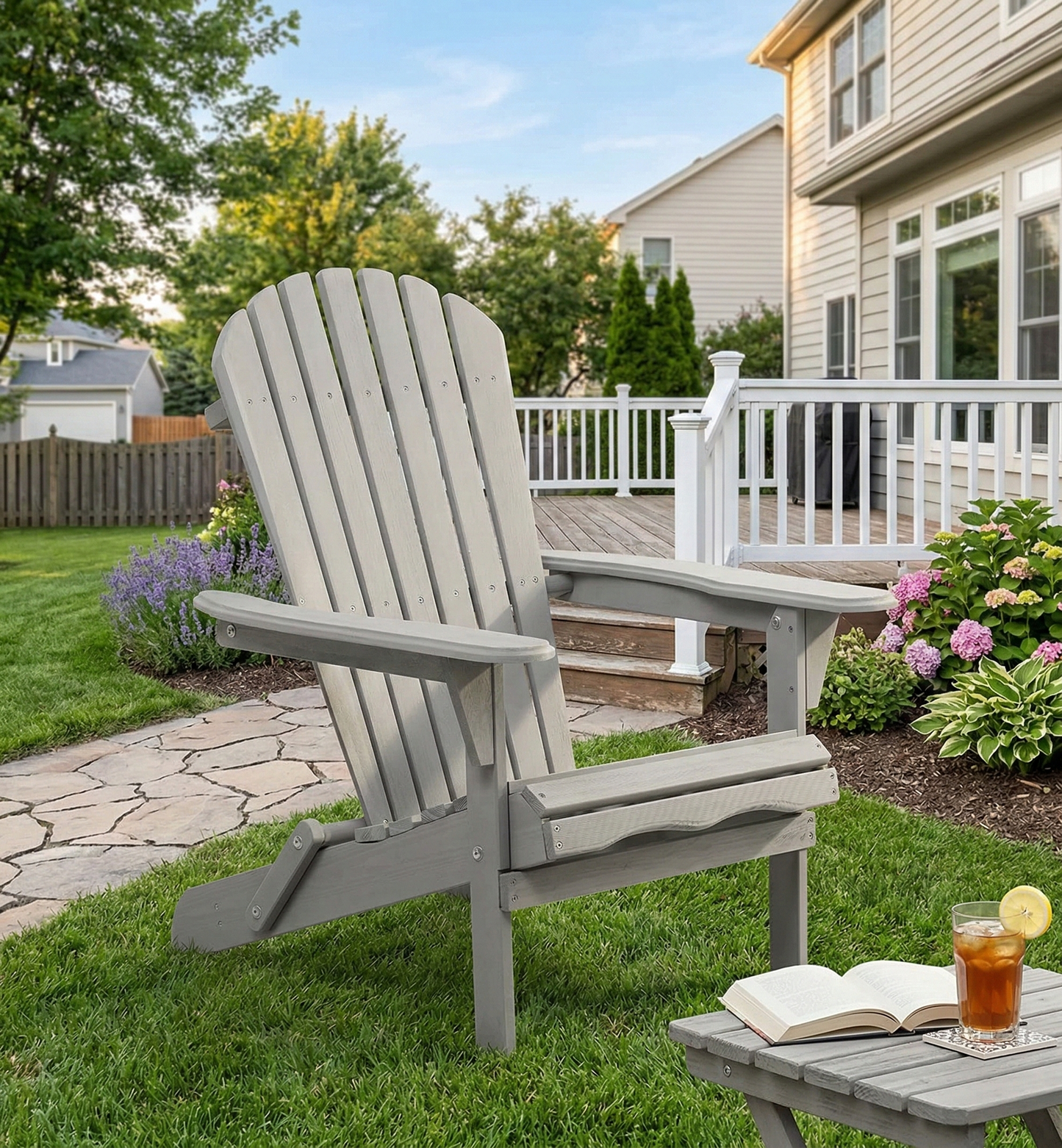 Wood Lounge Patio Chair for Garden Outdoor Wooden Folding Adirondack Chair Set of 2 Solid Wood Lounge Patio Chair for Garden, Lawn, Backyard,