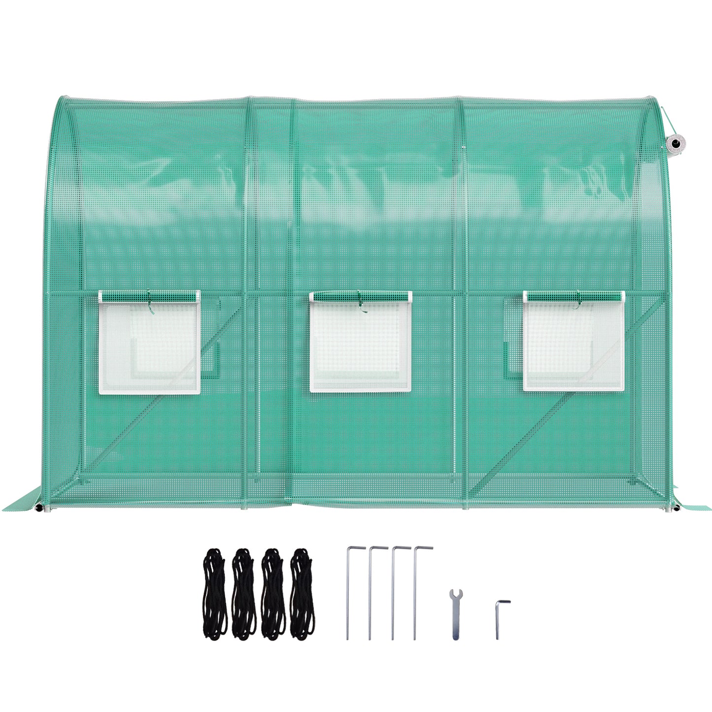 Walk-in Tunnel Greenhouse, 9.8 x 6.6 x 6.6 ft Portable Plant Hot House w/ Galvanized Steel Hoops, 1 Top Beam, Diagonal Poles, Zippered Door & 6 Roll-up Windows, Green