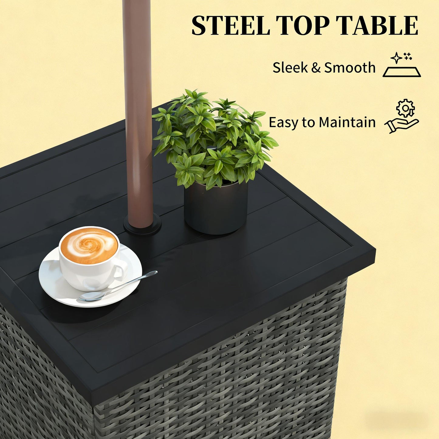 Square Outdoor End Table,Wicker Side Table with Umbrella Hole