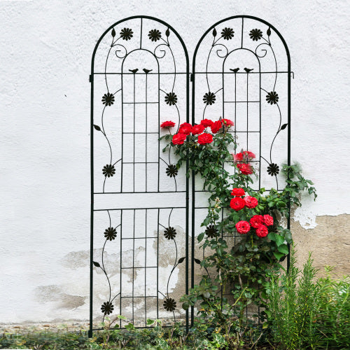 71 in. H x 19.7 in. W-2 Pack Black Metal Garden Trellis Rustproof Climbing Plant Supports for Outdoor Flowers, Vines