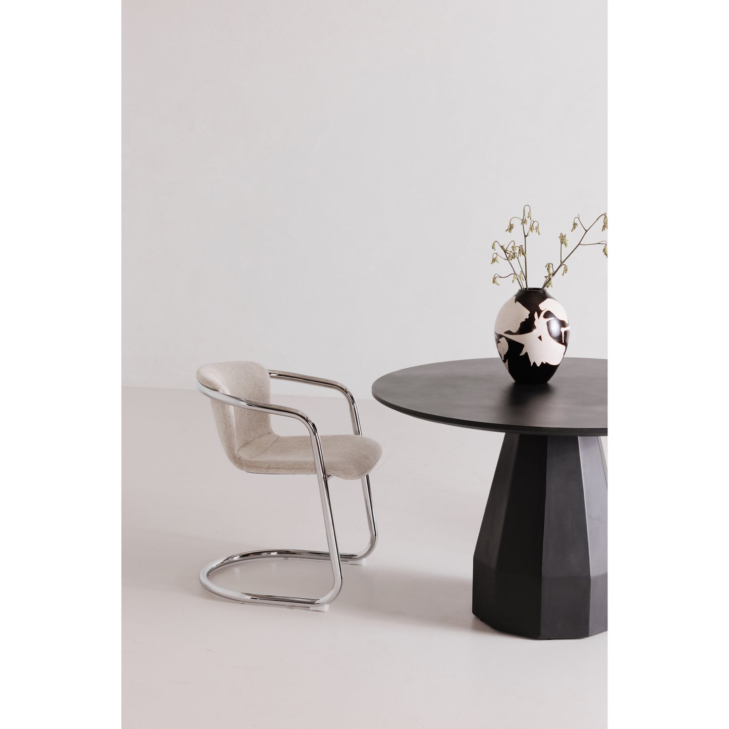 Outdoor Dining Table for 4, Round Concrete Top, Geometric Base, Black