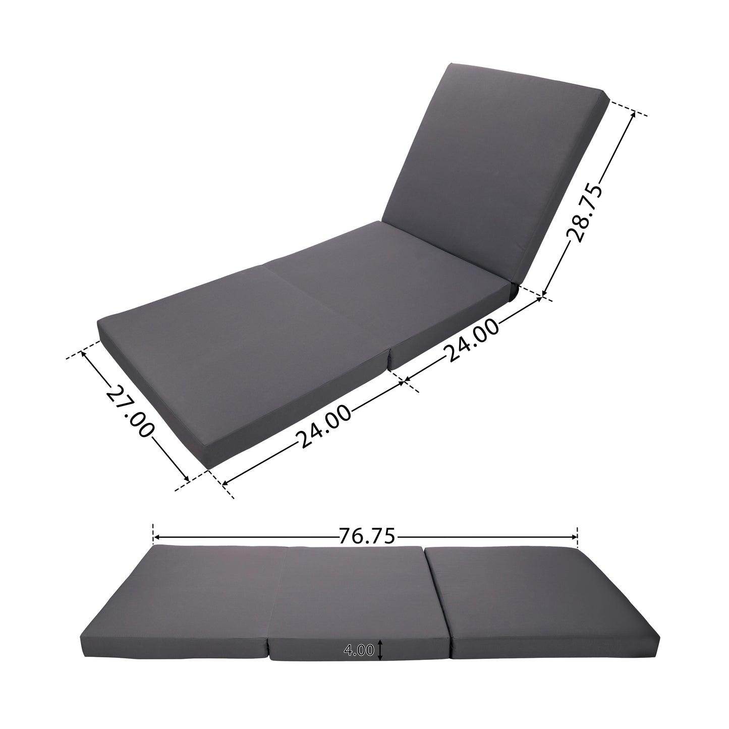 Lounge Chaise Set, Space Available On One Side, Acacia Solid Wood In Black With Lounge Cushion (Dark Grey & Triple Fold) – Matching Cream Version Available