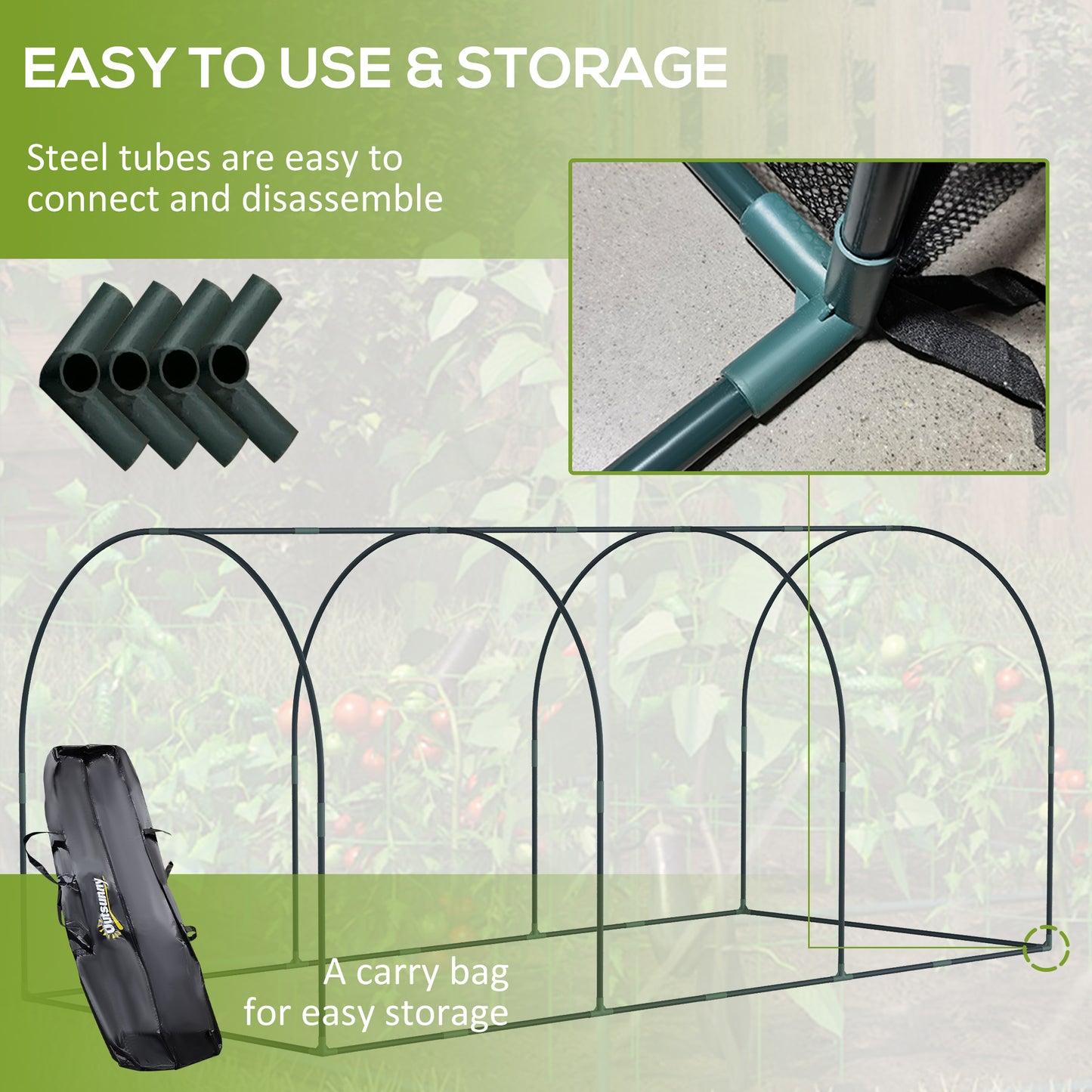 Outsunny 9' x 4' Crop Cage, Plant Protection Tent with Three Zippered Doors, Storage Bag and 6 Ground Stakes, for Garden, Yard, Lawn, Black