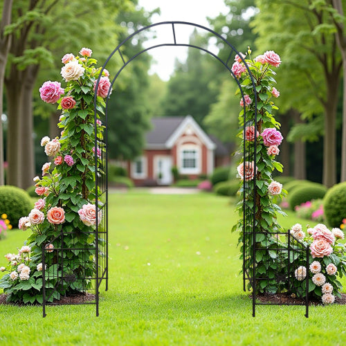 78.74 in. x 84.6 in. Black Metal Garden Trellis for Plant Climbing, Wedding Ceremony