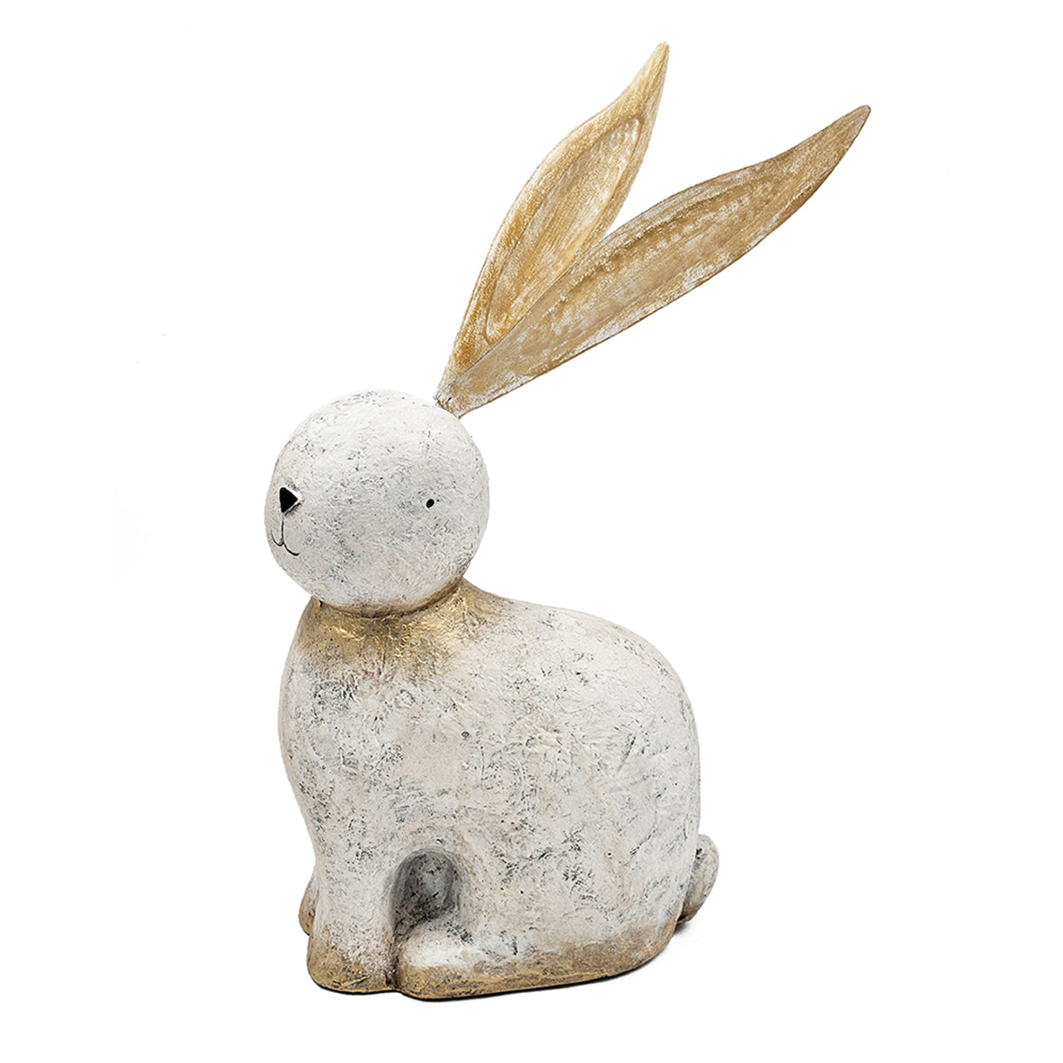 13.8x6.1x20.9" White Magnesium Rabbit Figurine with Gold Iron Ears
