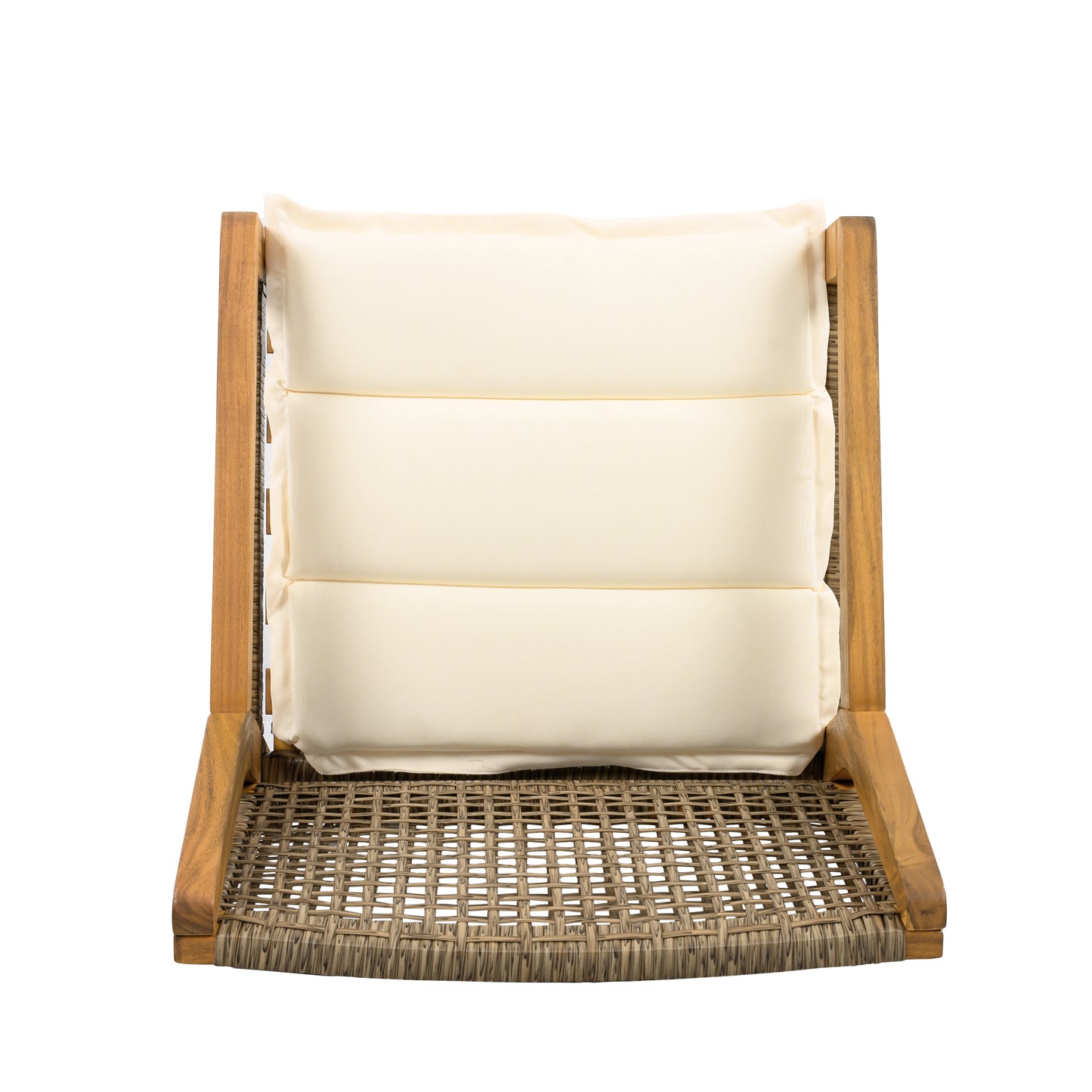 OUTDOOR DINING CHAIR SET-Acacia Wood and Wicker with Cream Cushion Patio Furniture-Teak finish & wicke Brown ,Suitable for large gatherings-set of 4(N770P272397G(2-box))