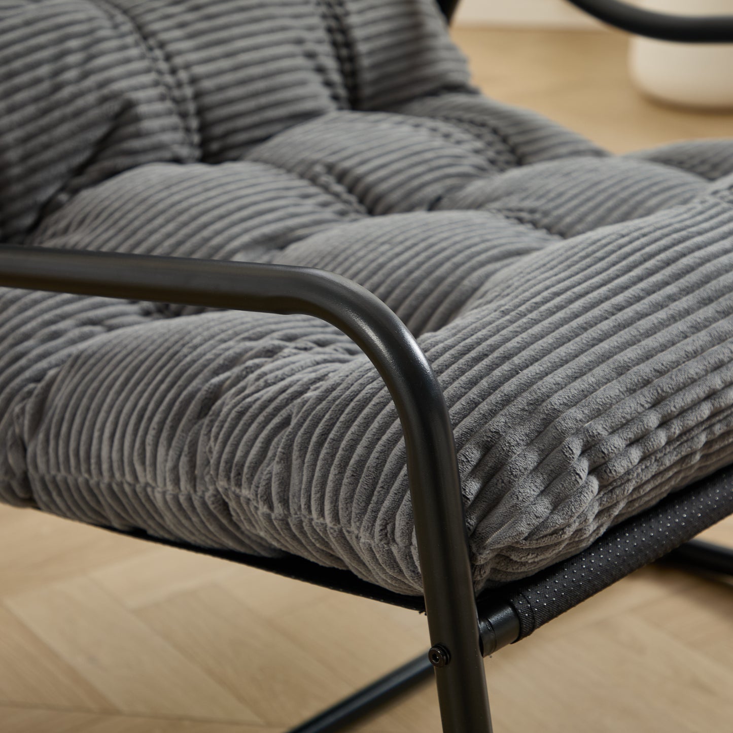Outdoor Rocking Chair, Comfy Cushion, with Soft Thick Cushion,for Living Room, Bedroom, Reading Room, Black Frame with Grey Cushion