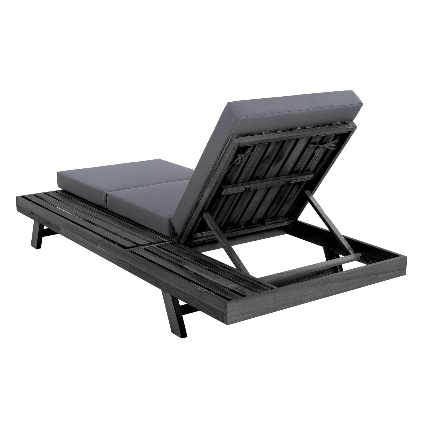 Lounge Chaise Set, Space Available On One Side, Acacia Solid Wood In Black With Lounge Cushion (Dark Grey & Triple Fold) – Matching Cream Version Available