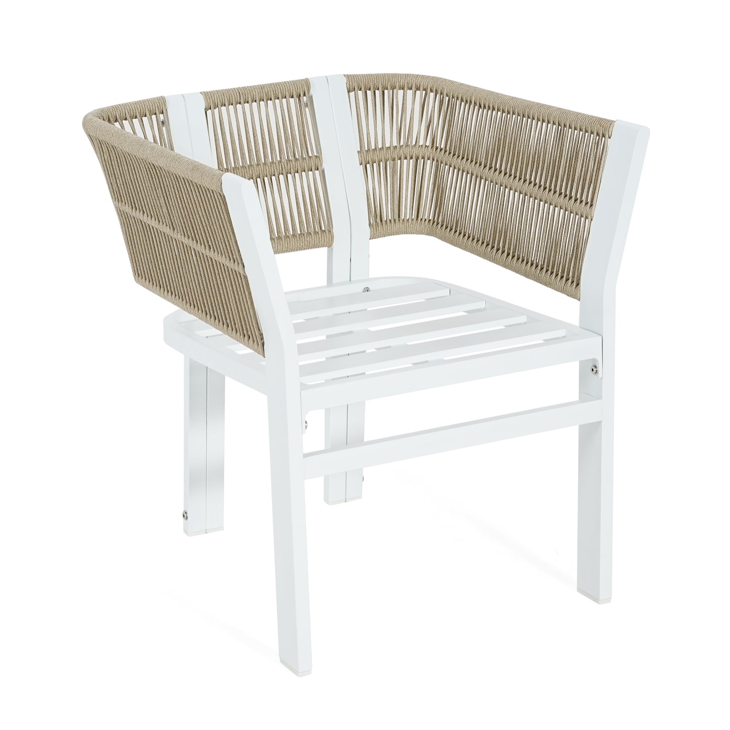 Outdoor Dining Chair Set of 2 ,White Aluminum Frame with Beige Cushion, 300lbs Capacity, All-Weather Patio Seating for Backyard, Deck & Garden