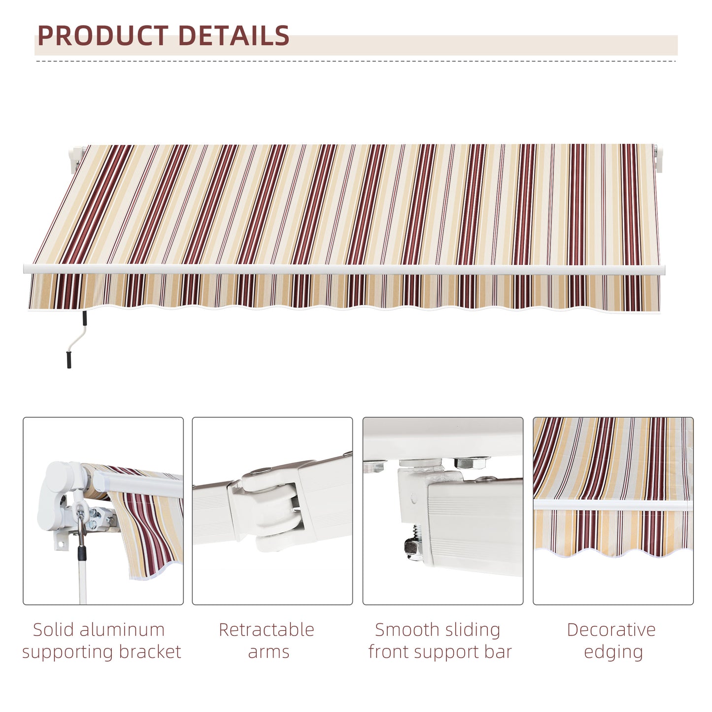 Outsunny 13' x 8' Retractable Awning, Patio Awnings, Sunshade Shelter w/ Manual Crank Handle, UV & Water-Resistant Fabric and Aluminum Frame for Deck, Balcony, Yard, Red Stripes