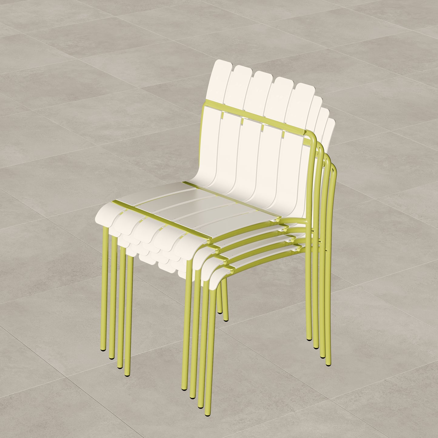 Summer - 4-Pack Modern Striped Color Block Chairs - Waterproof PP Seat & Sturdy Metal Legs, Indoor/Outdoor Dining Set for Patio, Balcony, Café (White & Yellow)