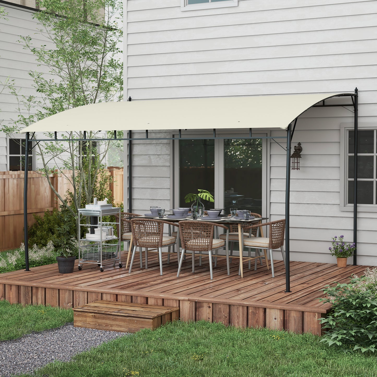 Outsunny 10' x 13' Outdoor Pergola Gazebo with UV-Resistant Canopy and Metal Frame, Sun Shade Shelter for Porch, Patio, Deck, Backyard, Cream