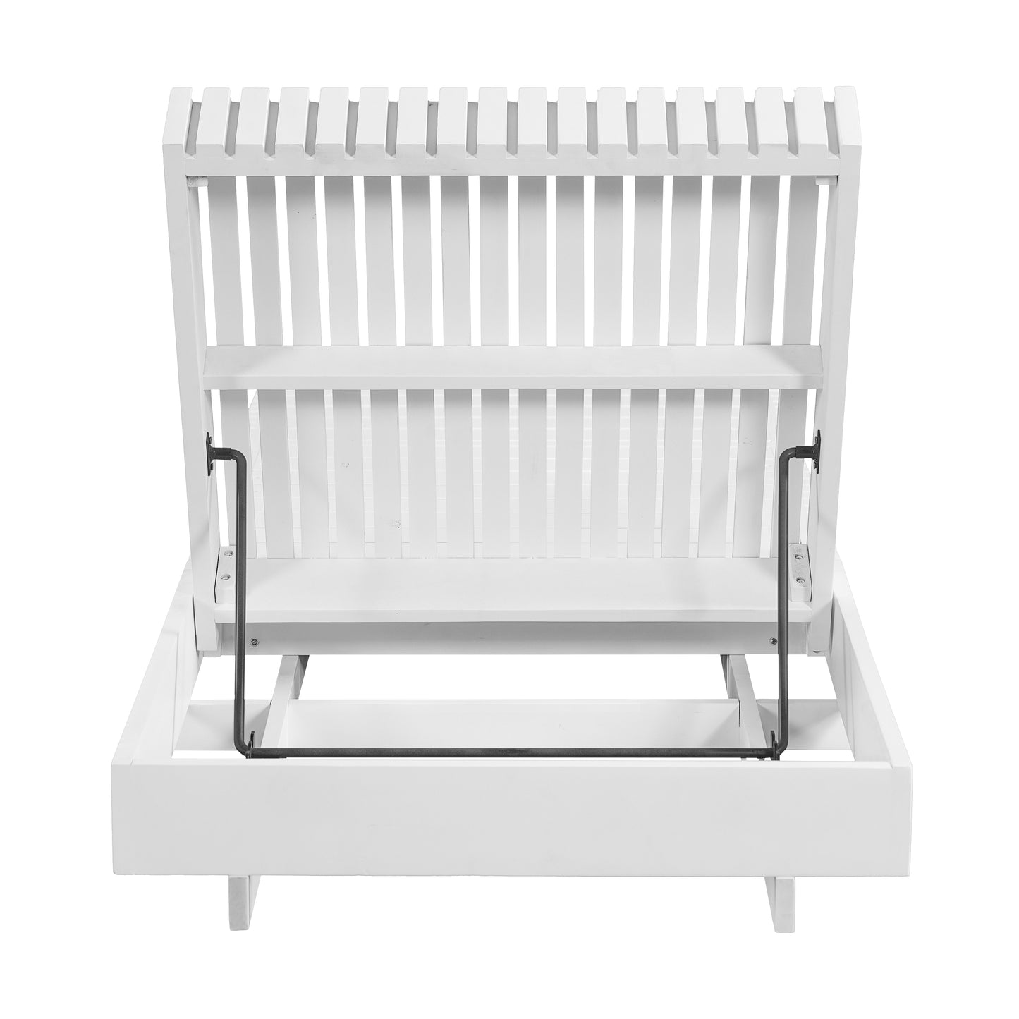 White Acacia Solid Wood Outdoor Chaise Lounge with Dark Grey Water-Repellent Cushion, 400lbs Capacity, Modern Patio Sun Lounger for Garden, Poolside