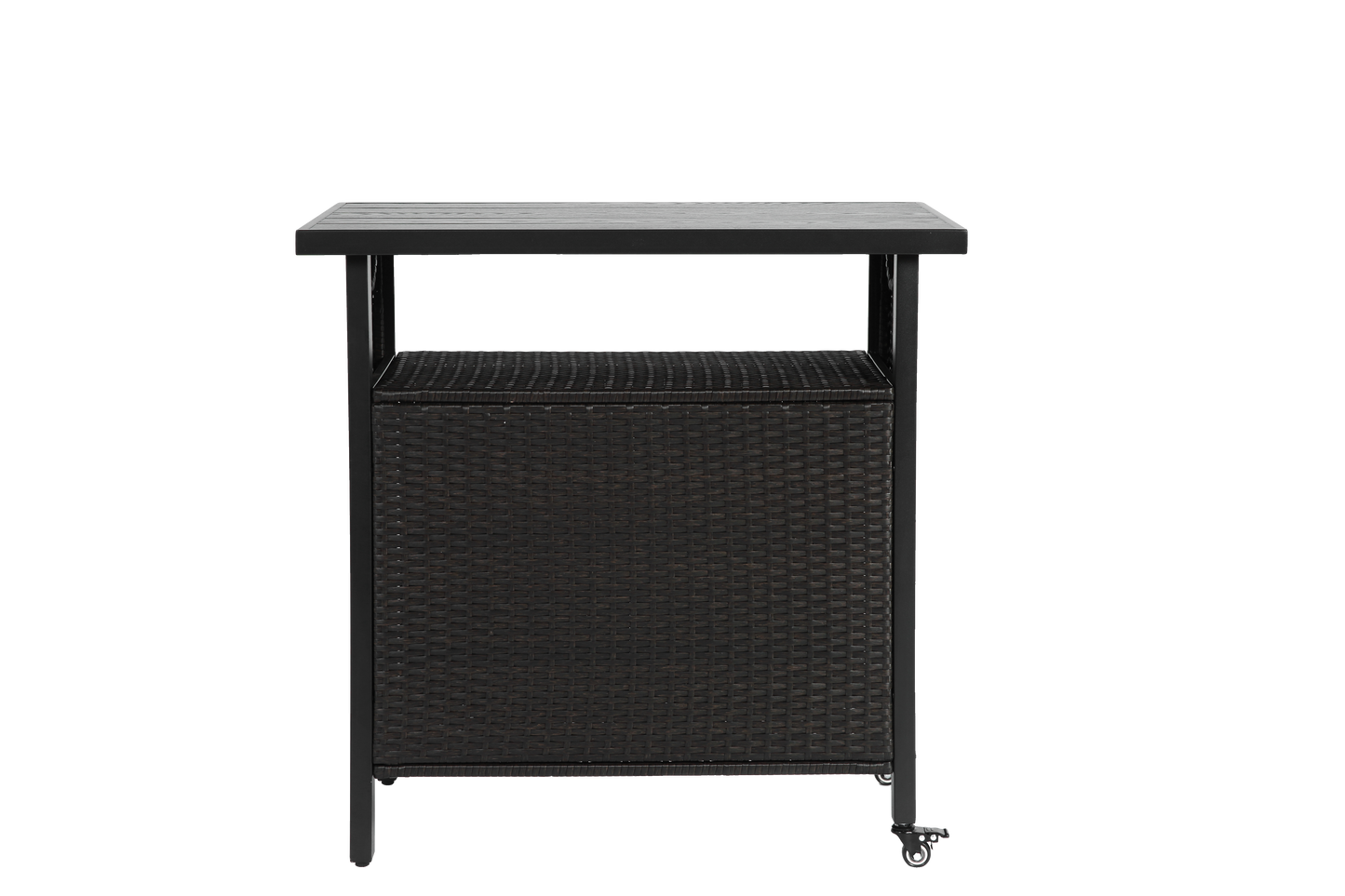 Outdoor Wicker Bar Cart, Patio Wine Serving Cart w/Wheels , Rolling Rattan Beverage Bar Counter Table for Porch Backyard Garden Poolside Party, Black