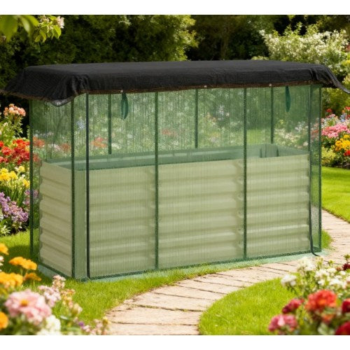 70.75 in. L x 23.5 in. W x 22.75 in. H Beige Steel Raised Garden Bed, Planter Box with Crop Cage