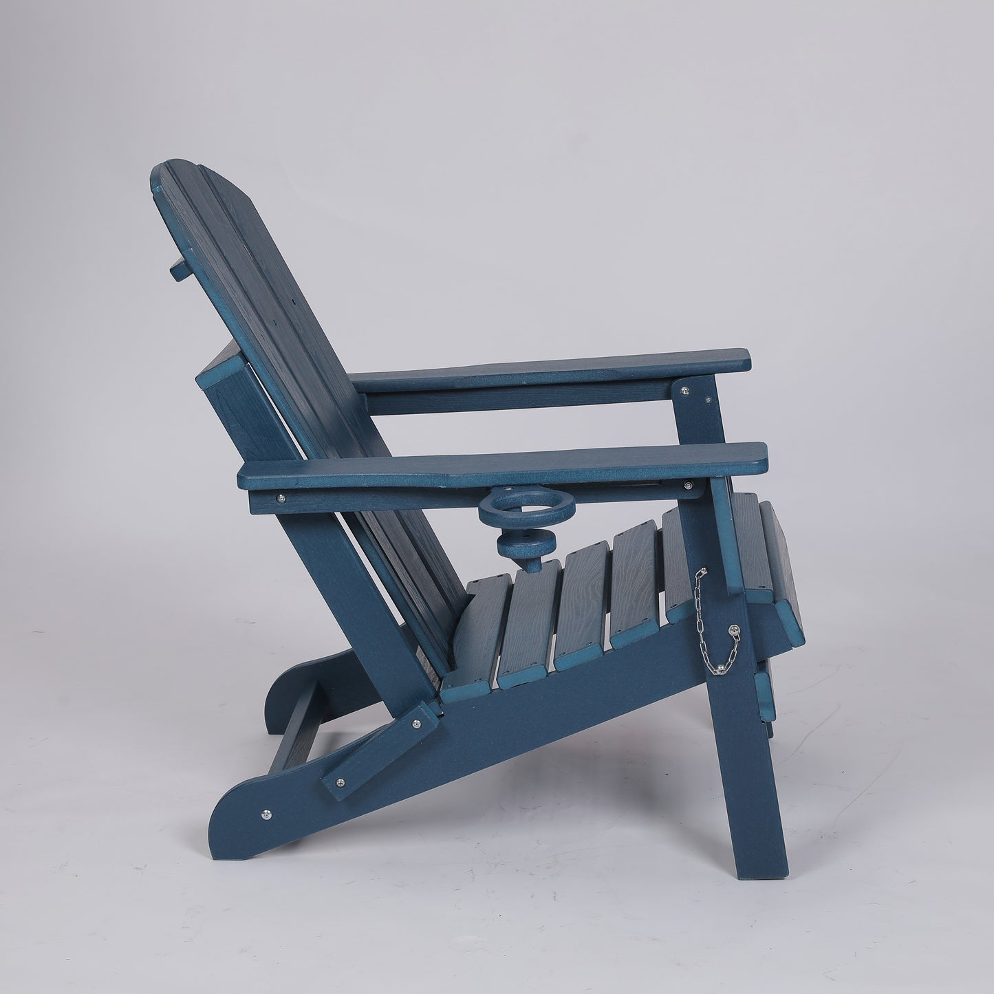 HDPE Folding Adirondack Chair with Dual Cup Holder - Composite Adirondack Chair with Wood Texture- ,Navy Blue