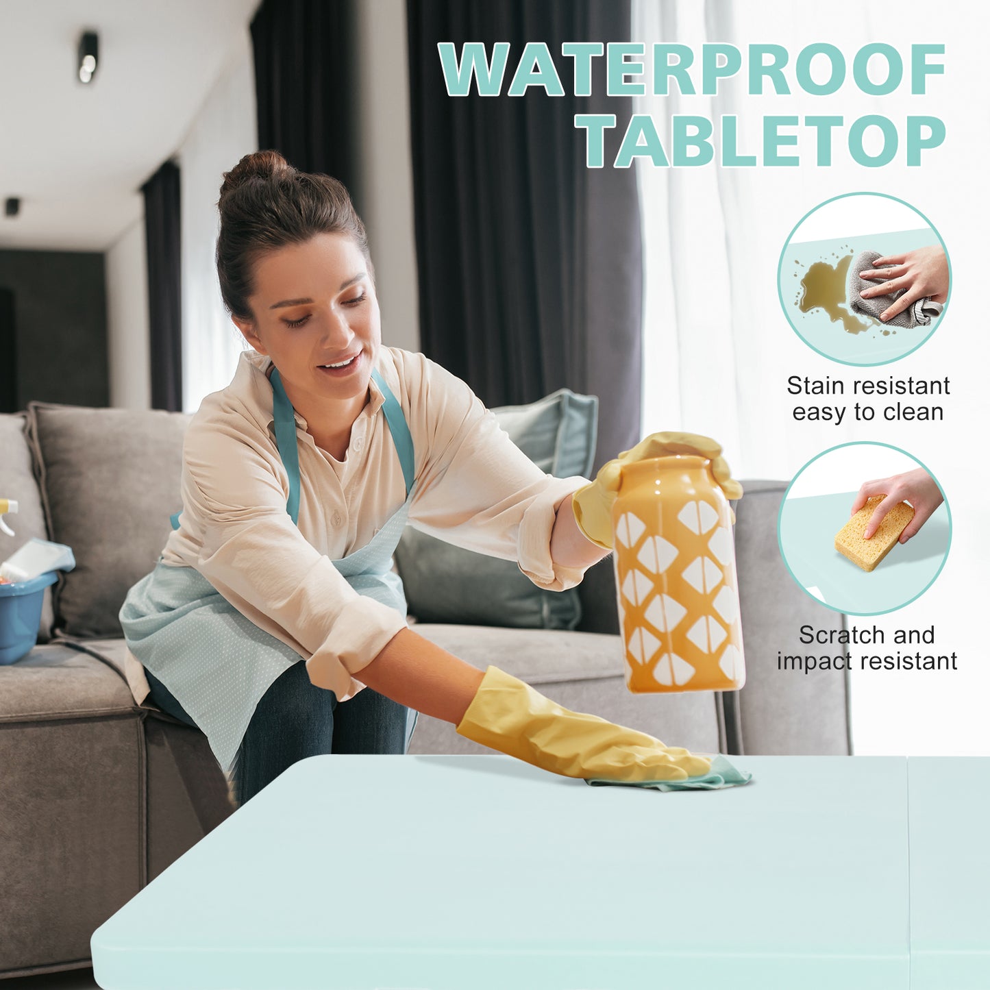 4ft Blue Portable Folding Table Indoor&Outdoor Maximum Weight 135KG Foldable Table for Camping
