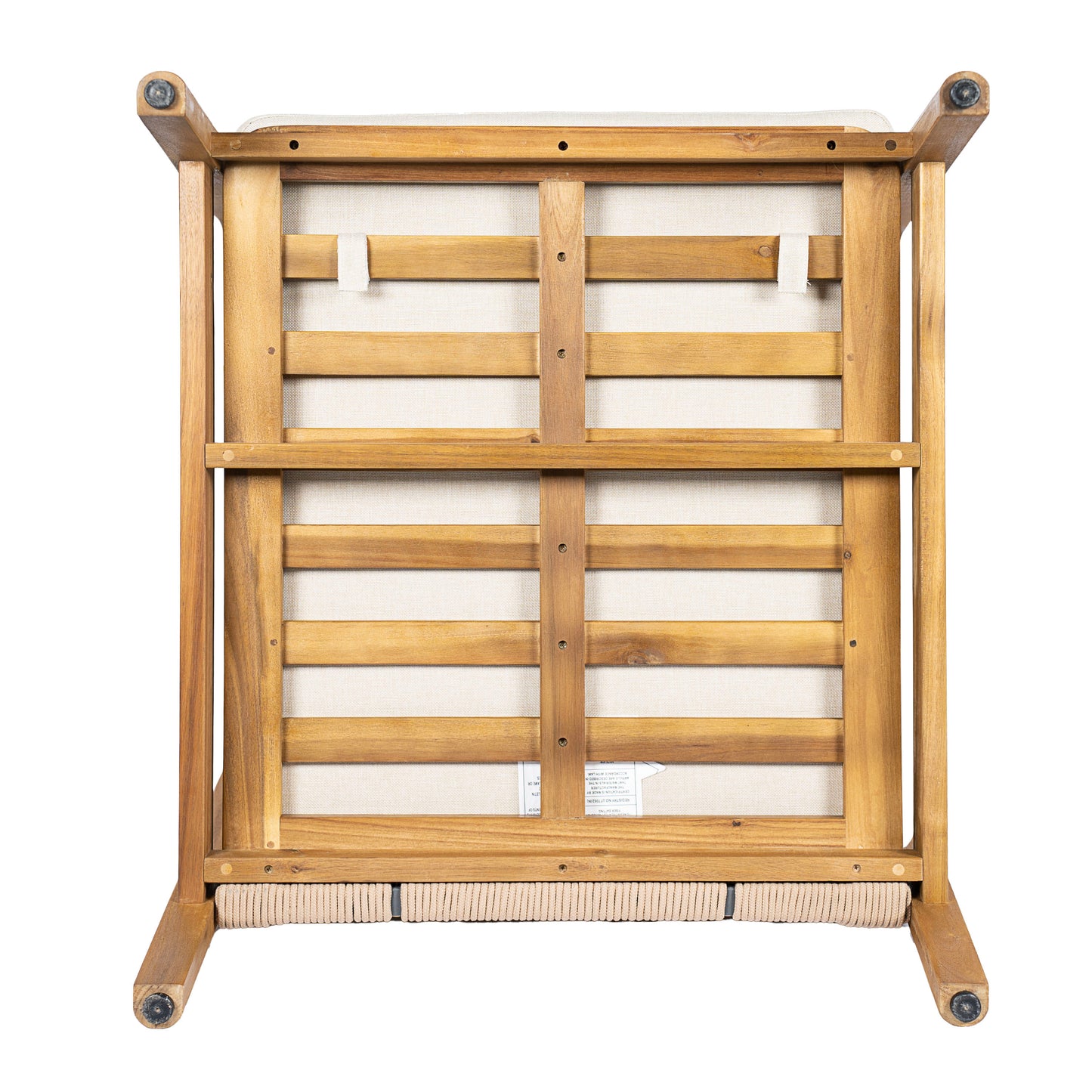 Outdoor Club Chair , Acacia Wood Frame with Rope Back Detail, Water-Repellent Beige Cushions for Patio/Backyard/Deck