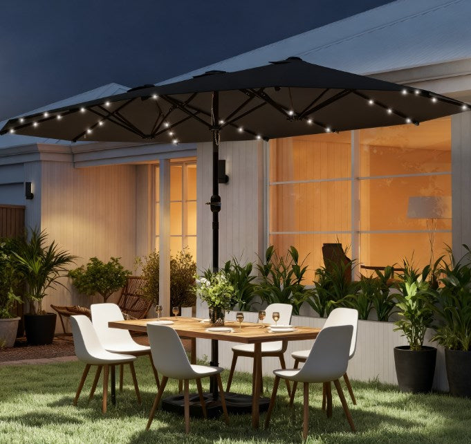 Easy to Use Double-Sided Parasol with Base,Patio Parasol with LED Solar Lights,Parasol Double-Sided Sun Umbrella