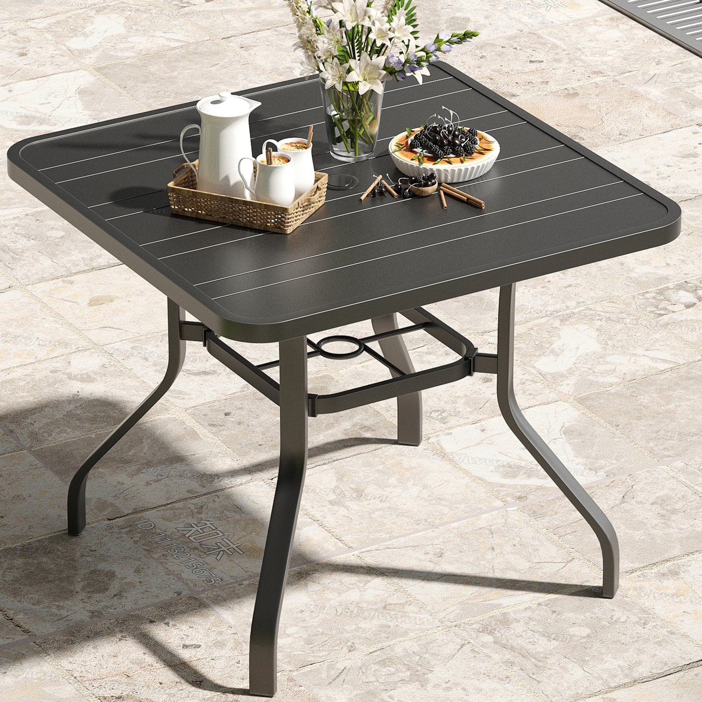 Patio Dining Table 35"x35", Square Outdoor Dining Table with 1.57" Umbrella Hole, Metal Outdoor Furniture for Patio, Graden, Backyard and Poolside, Weather-Resistant