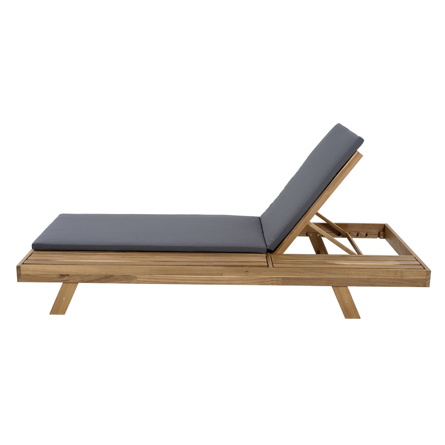 Lounge Chaise Set, Space Available On One Side, Acacia Wood In light brown With Water-Resistant Lounge Cushions (Dark Grey & 2 Inch Thick) – Matching Cream/Leaf Coconut Version Available