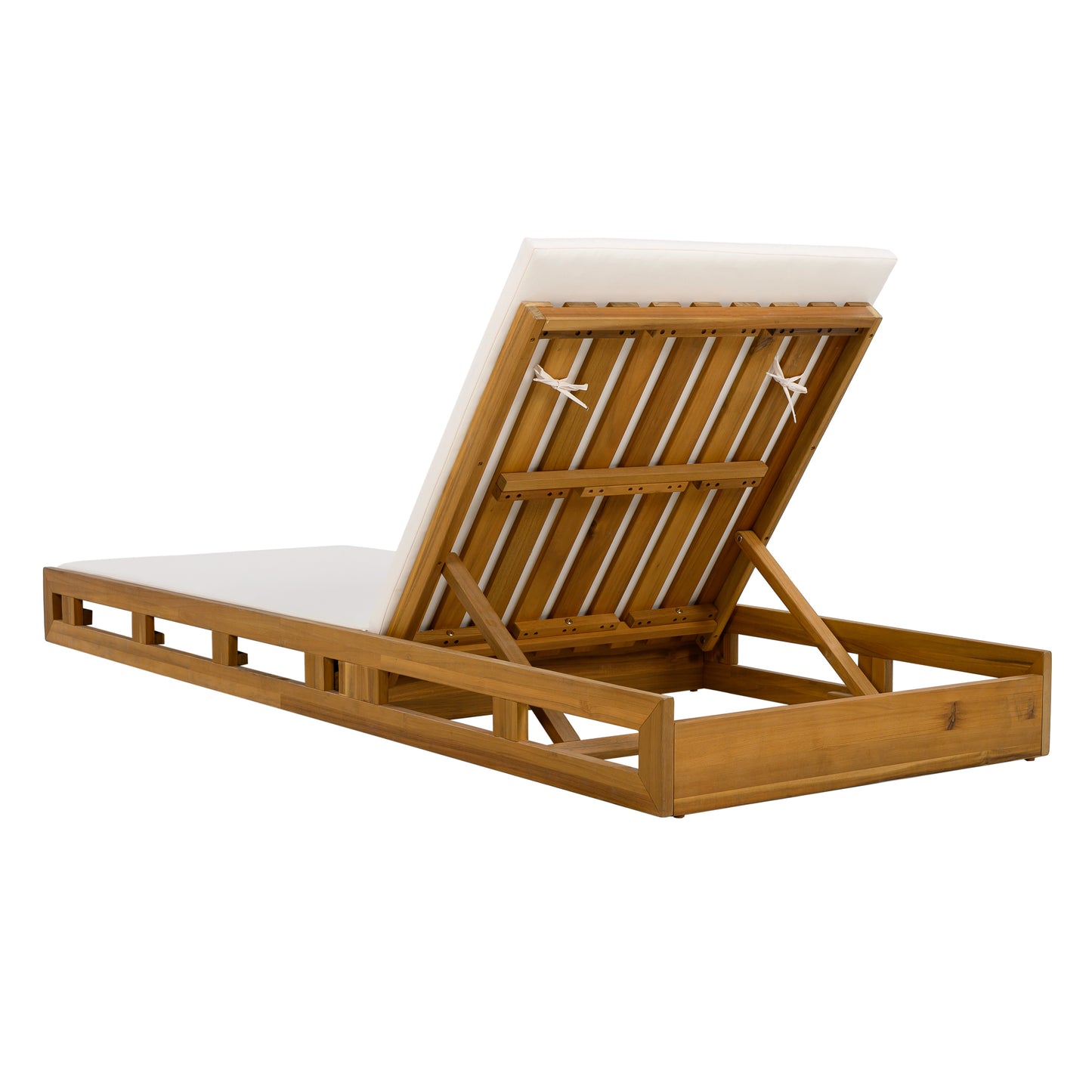 LOUNGE CHAISE SET,ACACIA WOOD WITH WATER-RESISTANT LOUNGE CUSHIONS (CREAM & 2 INCH THICK) - MATCHING DARK GREY/LEAF COCONUT VERSION AVAILABLE