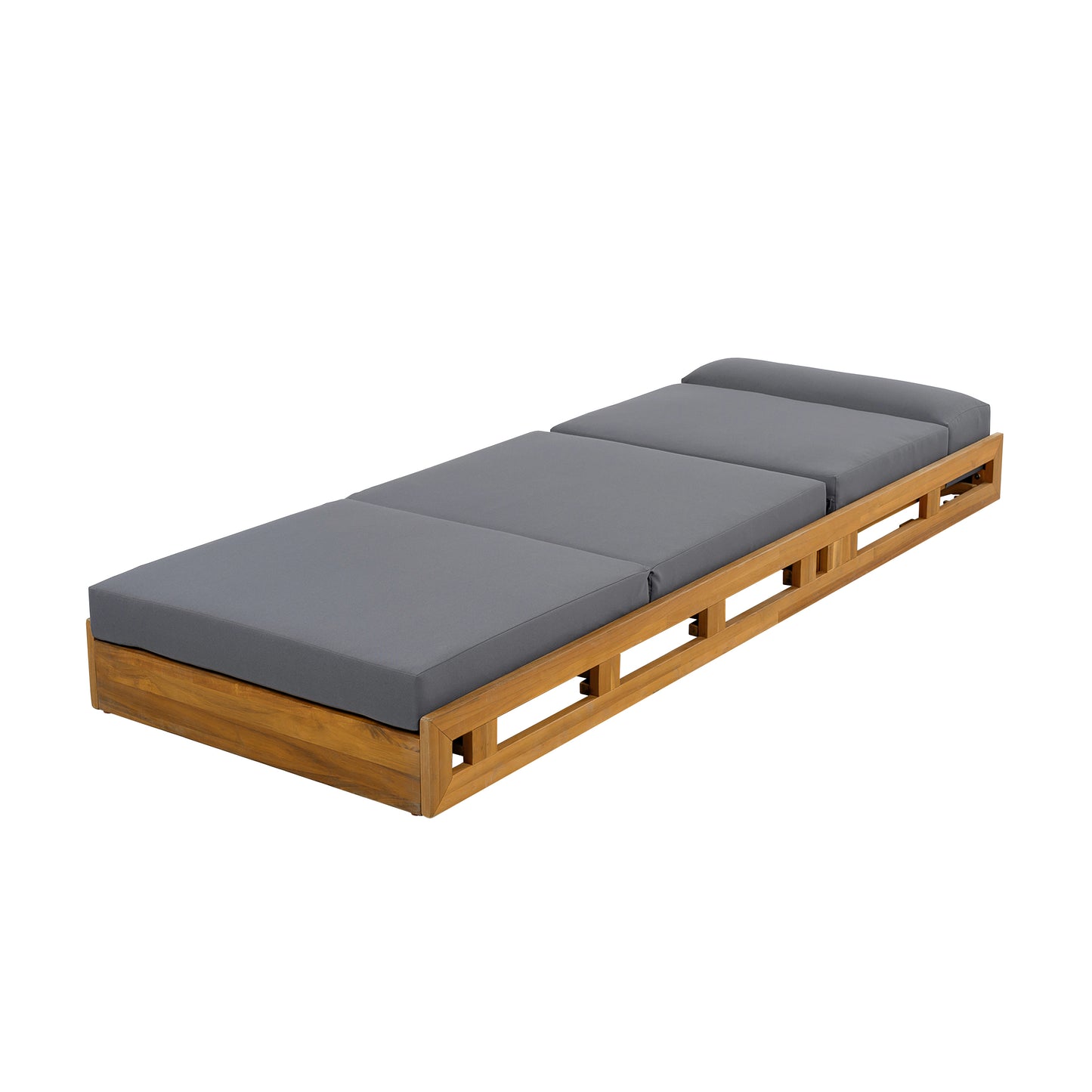 LOUNGE CHAISE SET WITH HEADREST, ACACIA WOOD WITH WATER-RESISTANT LOUNGE CUSHIONS (DARK GREY & 3-FOLD & 4 inch) - MATCHING CREAM/BEIGE VERSION AVAILABLE