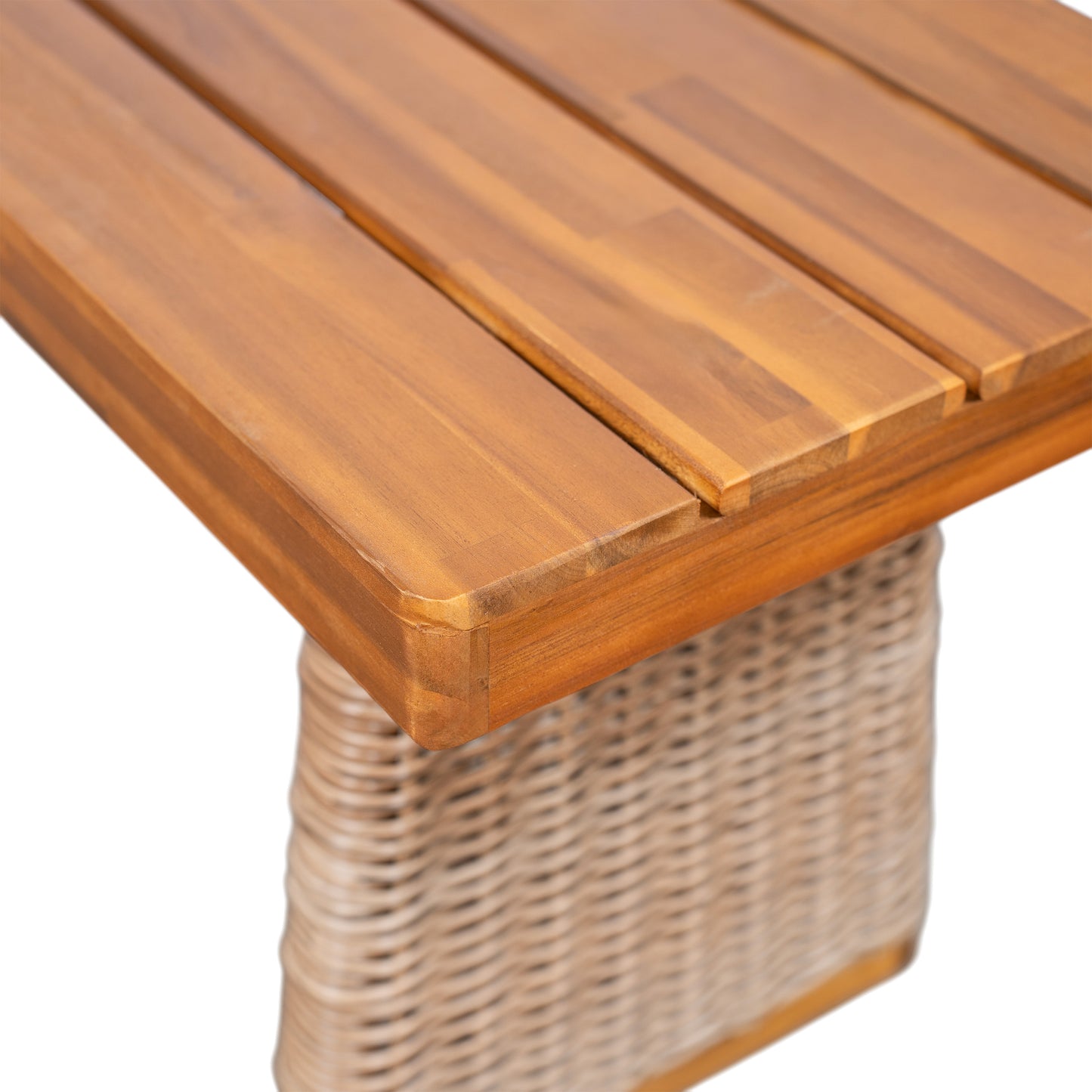 Outdoor 1pcs Acacia Wood Bench,Teak Finish+ Brown Wicker