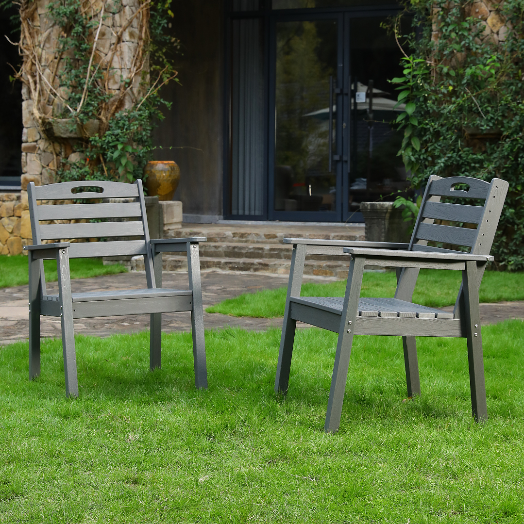 HDPE Outdoor Terrace Dining Chair Set, low maintenance - for gardens, backyards and decks - grey (backrest)
