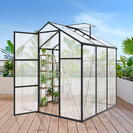 6x6FT Walk-in Outdoor Greenhouse - Polycarbonate Garden Greenhouse with Sturdy Aluminum Frame, Adjustable Vents, Lockable Door & UV Protection for Backyard