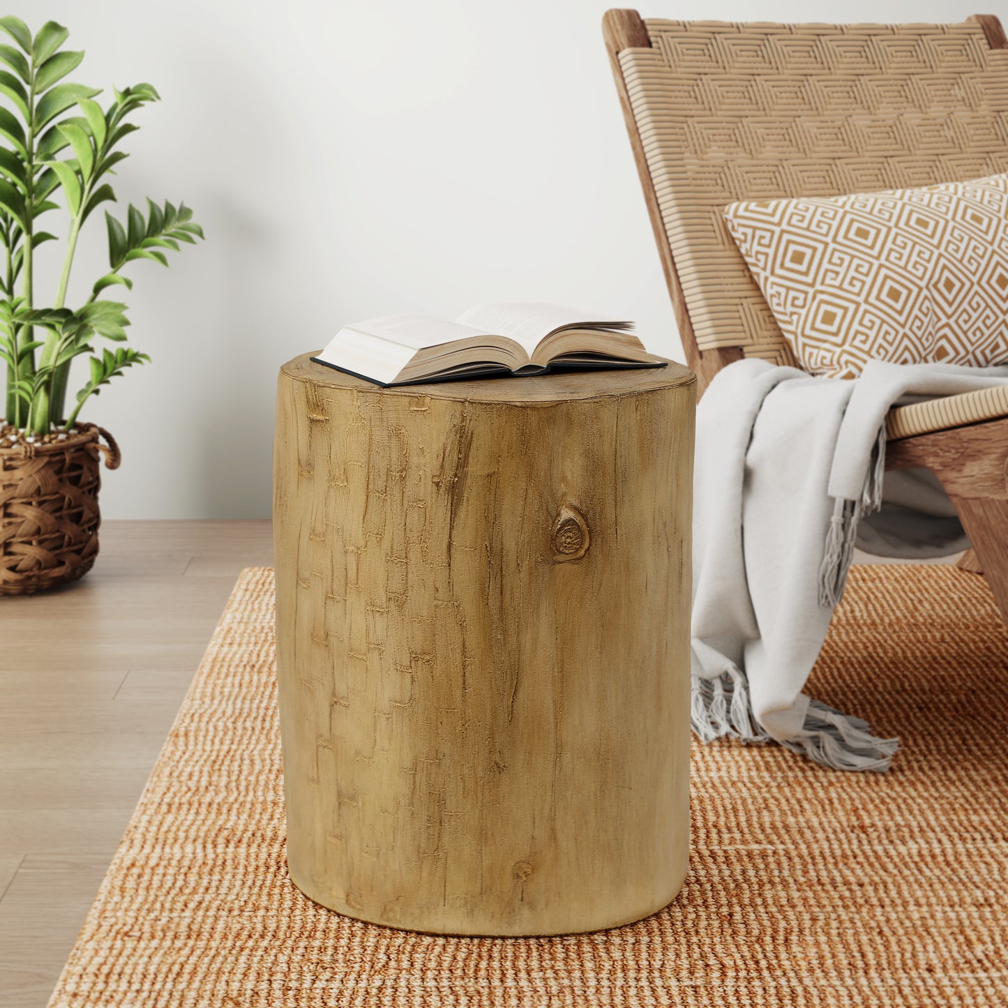Outdoor 14.25inch MGO Side Table, Hand-Painted Wood  Stump