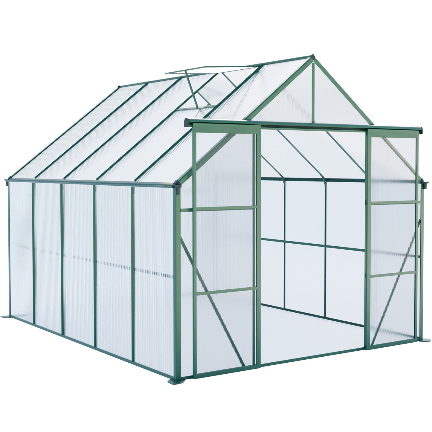 8x10FT Double Door Polycarbonate Greenhouse Raised Base and Anchor Aluminum Heavy Duty Walk-in Greenhouses for Outdoor Backyard in All Season,Green
