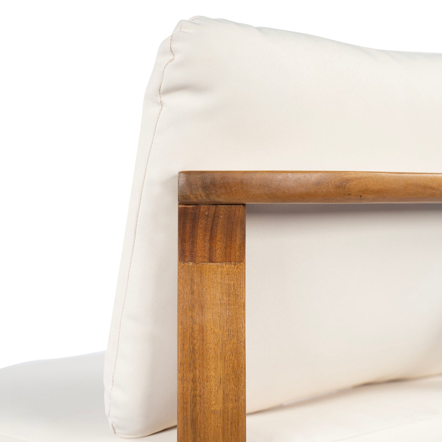 Acacia Wood Outdoor Dining Chair (Set of 2), Teak Finish Wood + Cream Cushions