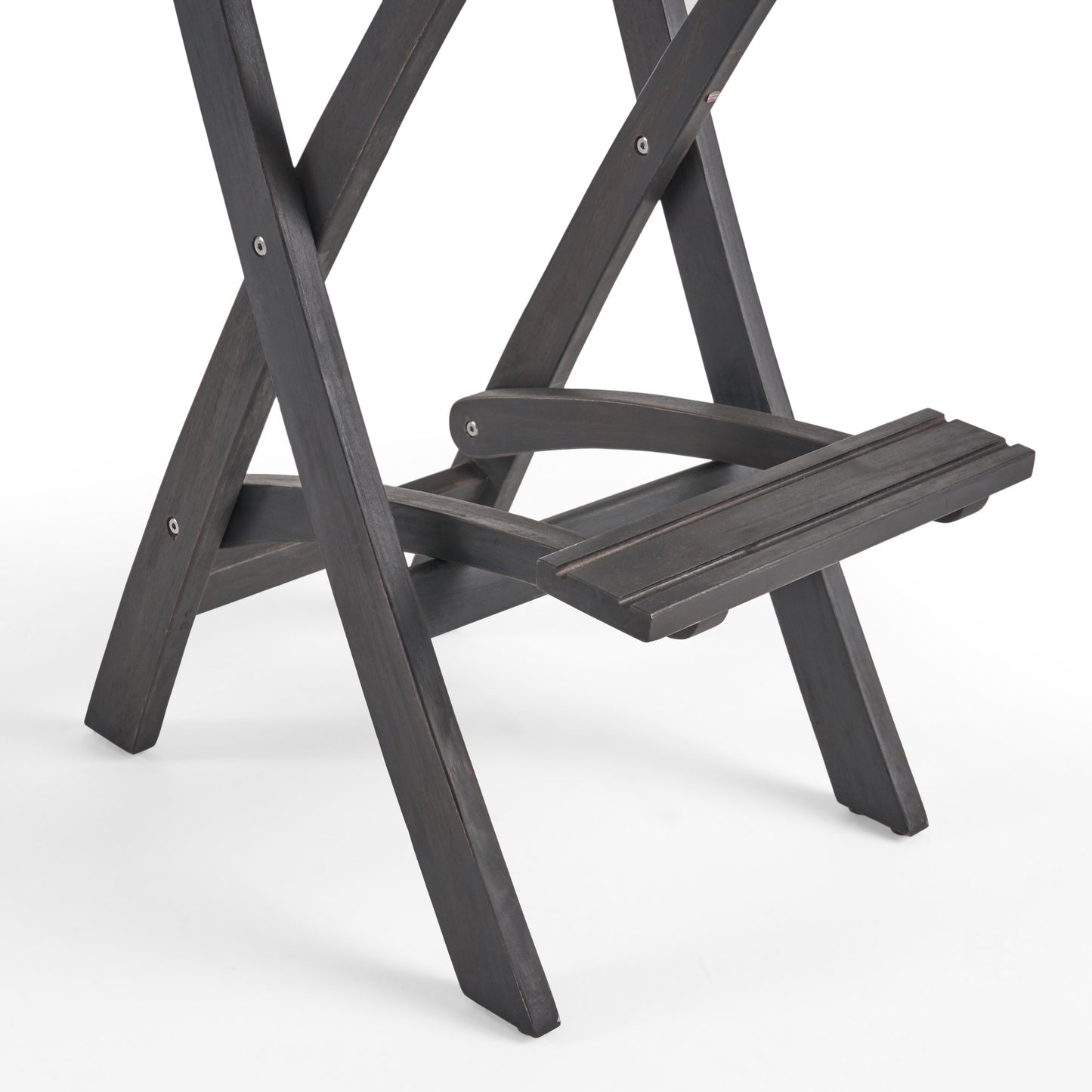 41.75" Outdoor Folding Acacia Wood Barstools with PE Rattan Backrest and Seat, Dark Grey Finish (Set of 2)