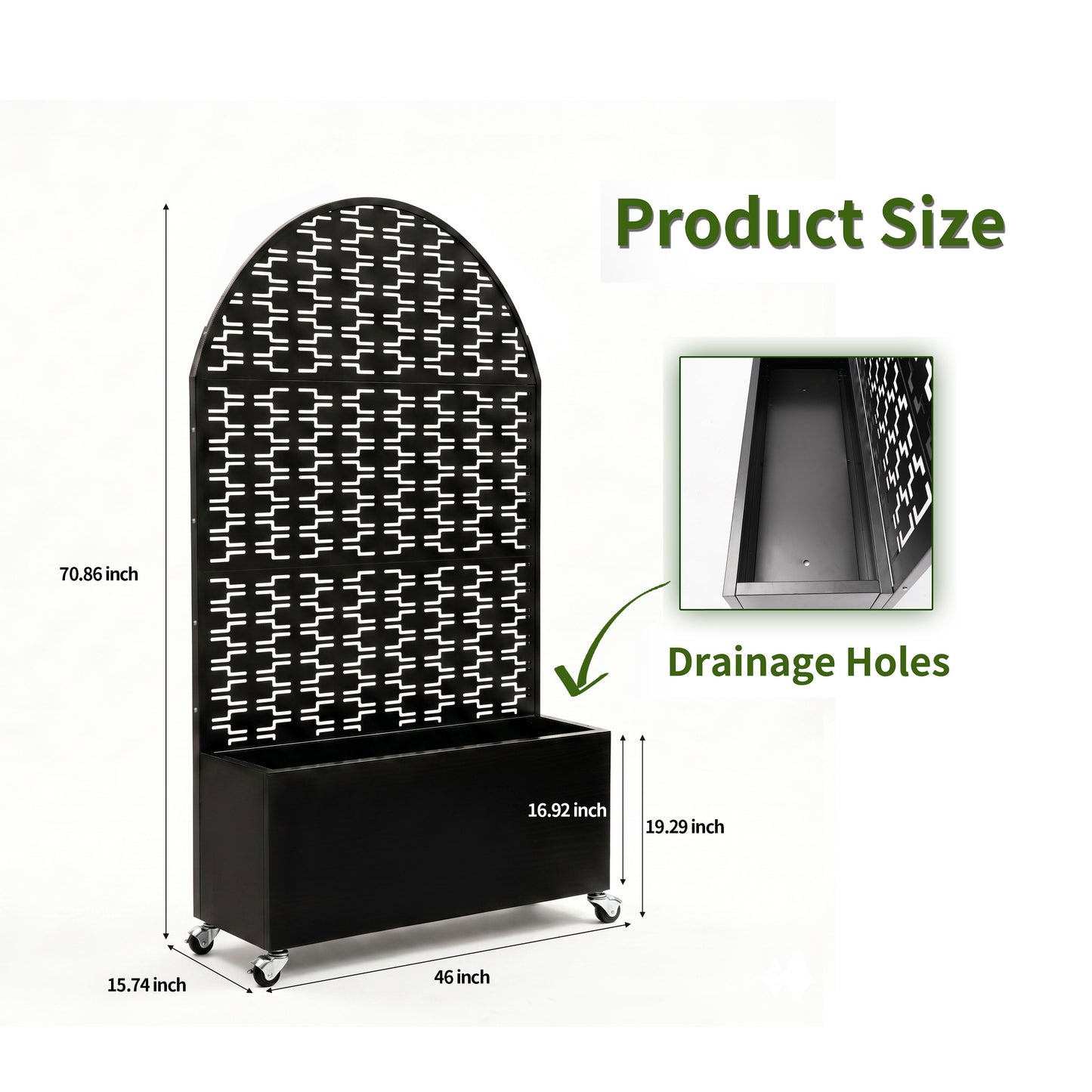 Arched Decorative Privacy Screen with Planter Box, 70.87" Tall Metal Freestanding Fence Planter, 46.8"×15.75"×16.92" Planter Box for Patio Balcony Backyard