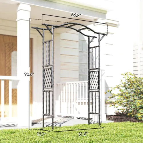 94 .5 in. H x 55 in. W Metal Garden Arch, Climbing Plants Trellis, Outdoor Garden Wedding Party Events, Black