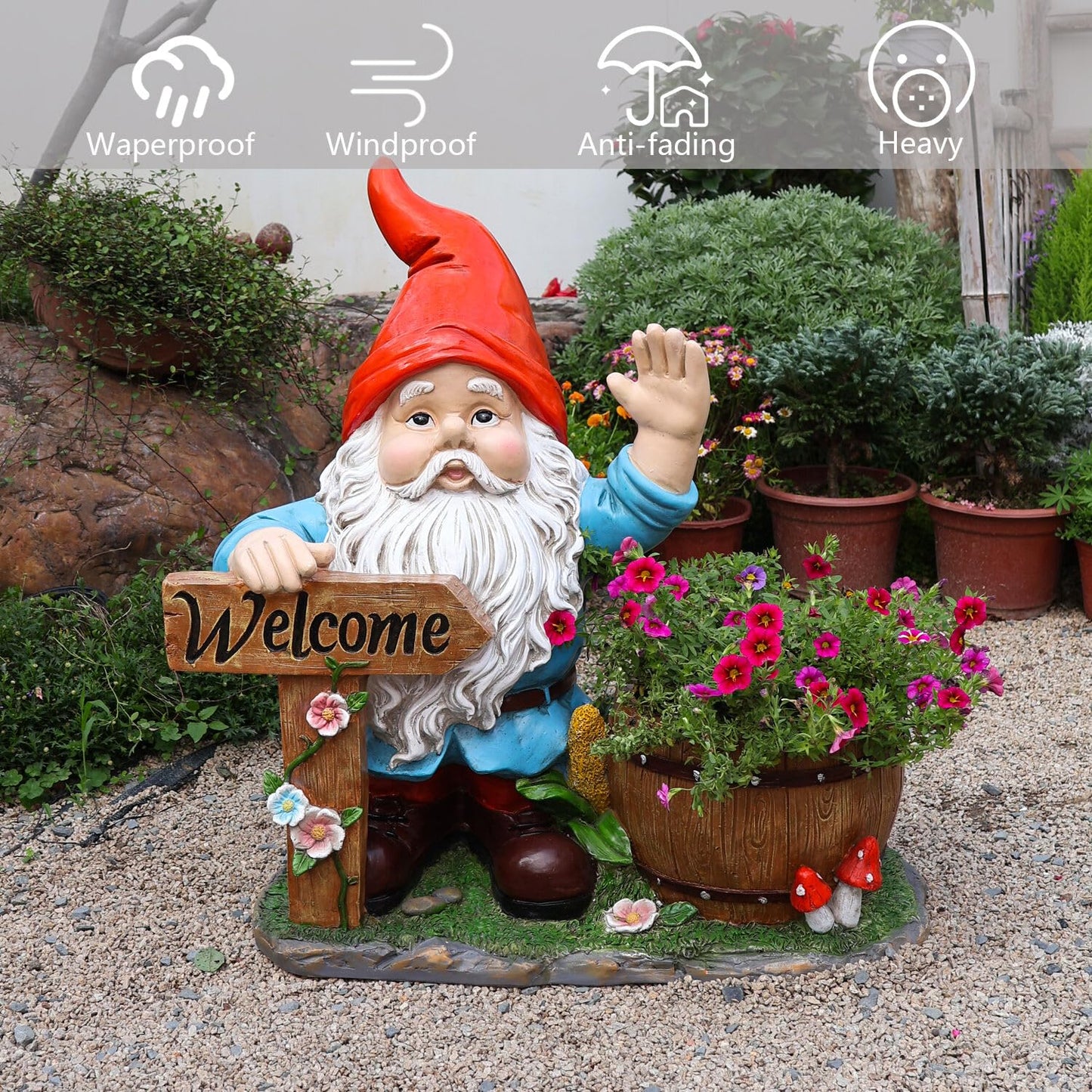 Outdoor Garden Sculpture Gnome Flower Pot Planter - Unique Yard Statue Decoration, Interesting Law Outdoor Ornament