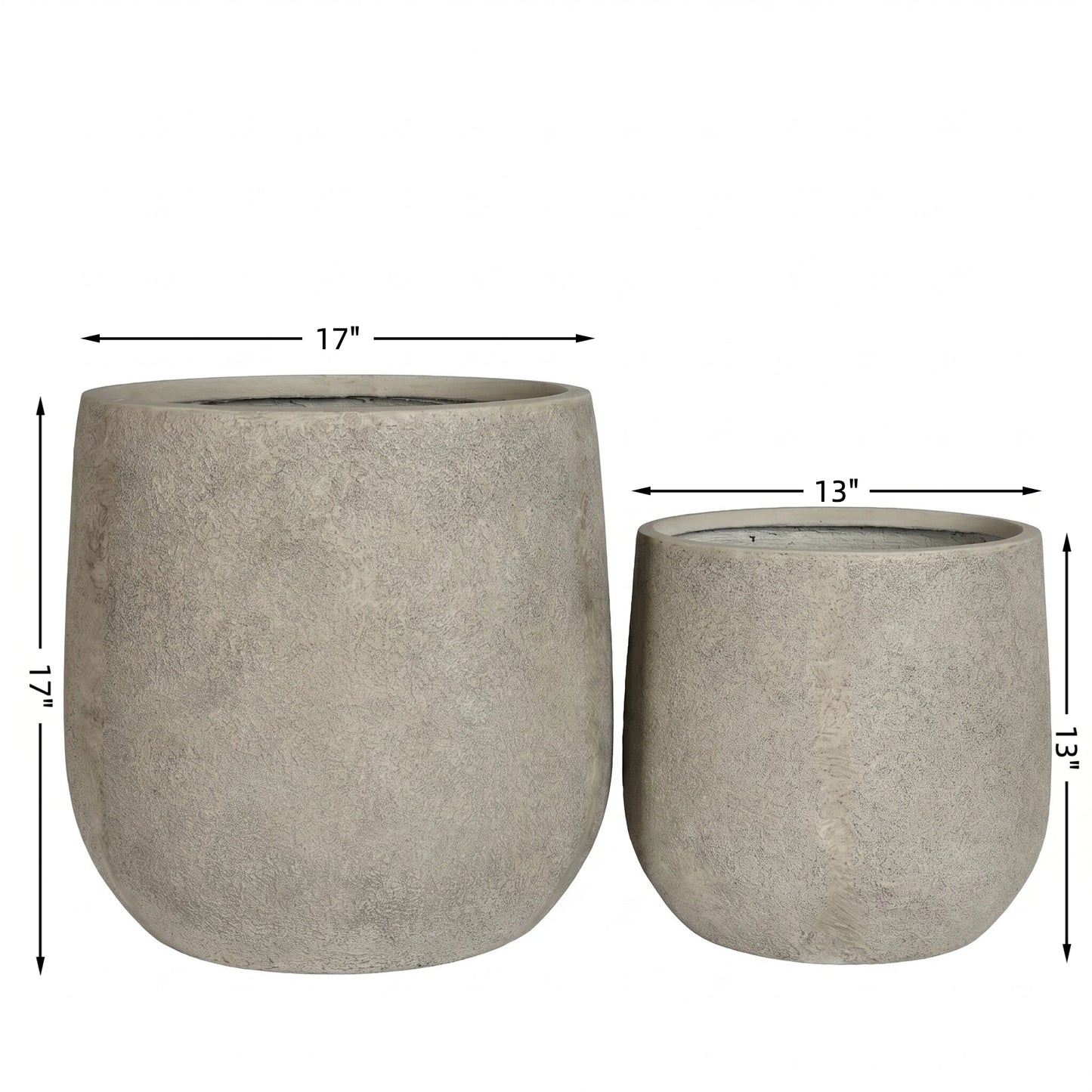 Round Concrete Planter Set of 2, Large Outdoor Indoor Handmade Rustic Decorative Planter Pots Containers with Drainage Holes for Home Garden Patio, 13" x 13" & 17" x 17" (antique grey)