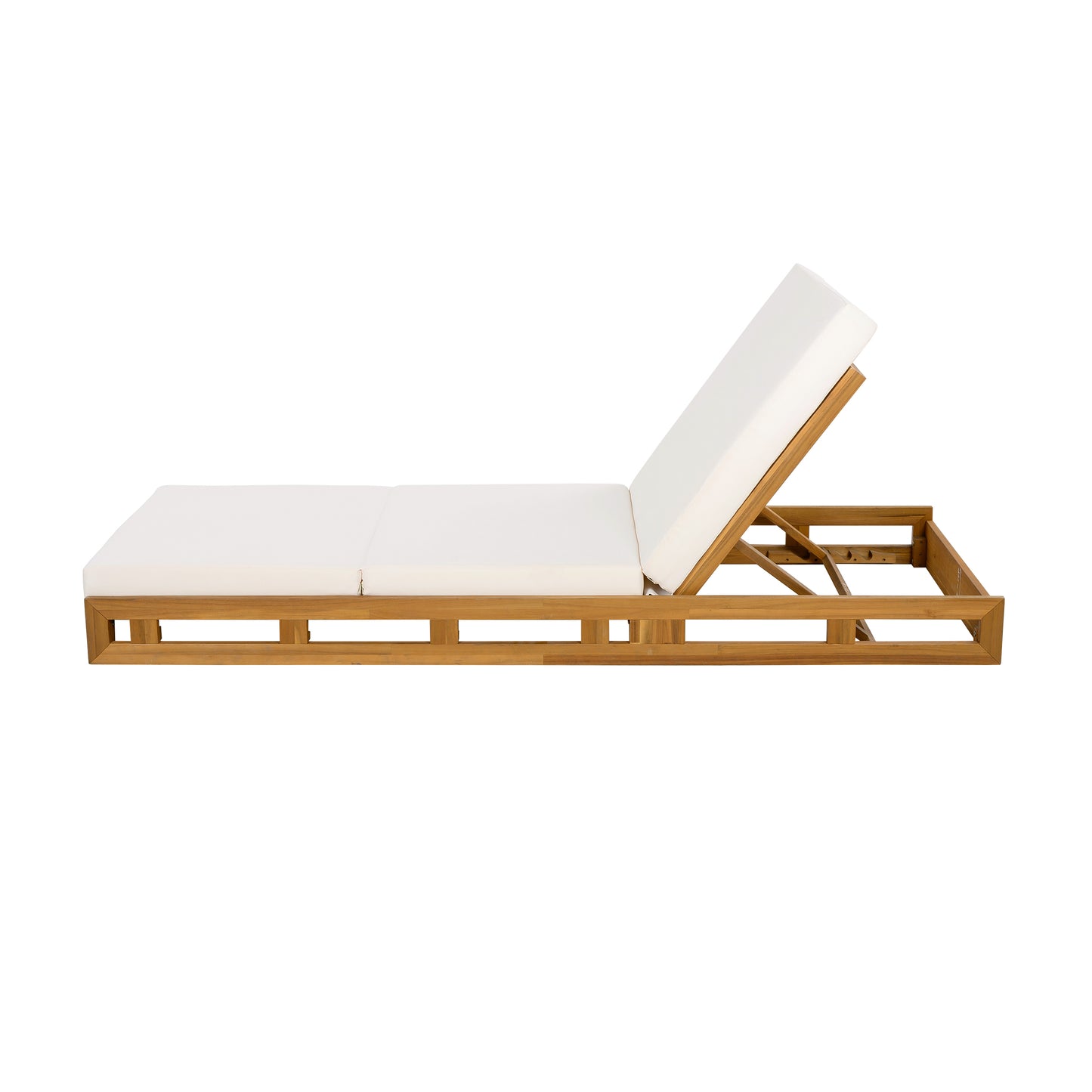 LOUNGE CHAISE SET, ACACIA SOLID WOOD WITH LOUNGE CUSHION (CREAM & TRIPLE FOLD) - MATCHING DARK GREY VERSION AVAILABLE