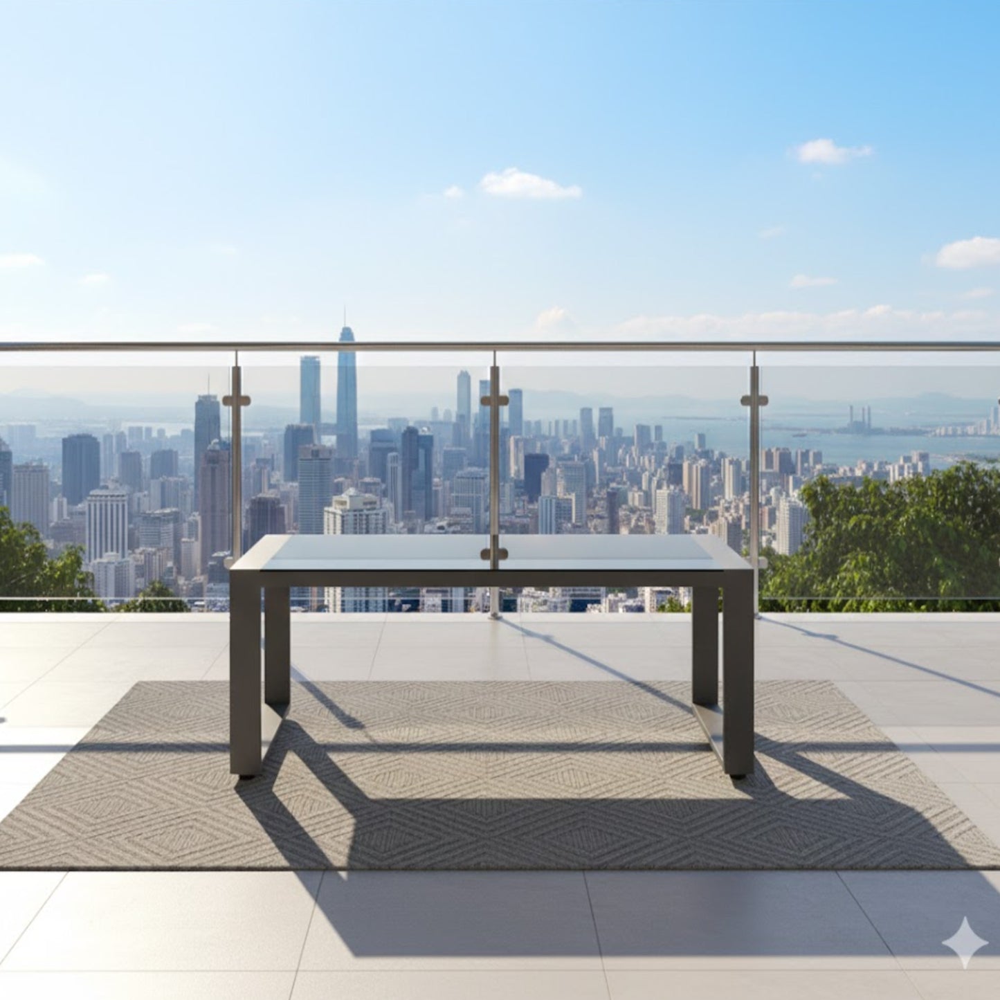 44" x 22" All-Weather Aluminum Outdoor Gray Coffee Table with Tempered Glass Top
