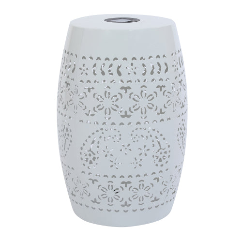 Solar Side Table with Built-in Solar Battery,Stunning Flower Pattern at Night,Eco-Friendly and Energy Efficient Outdoor Furniture Ideal,for Patios Gardens and Backyards(White)